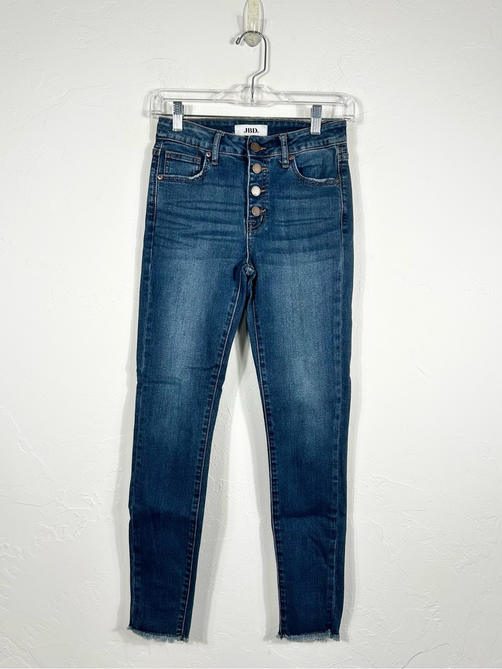 JBD Just Black Denim High Rise Button Fly Skinny Jeans Size 24 Raw Hem